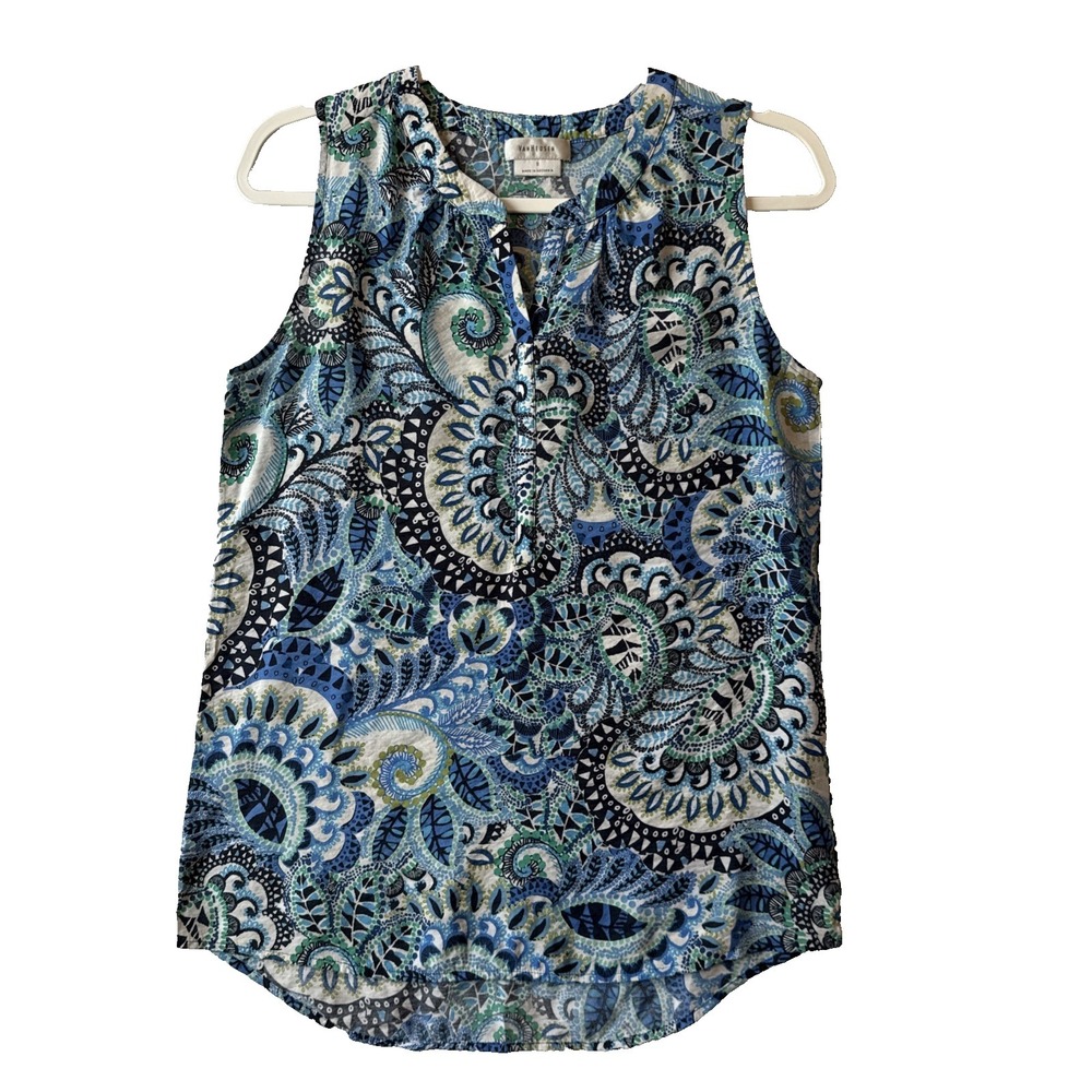 Van Heusen Blue Paisley V Neck Sleevelessโ Top S Boho Chic Preppy Resortwear